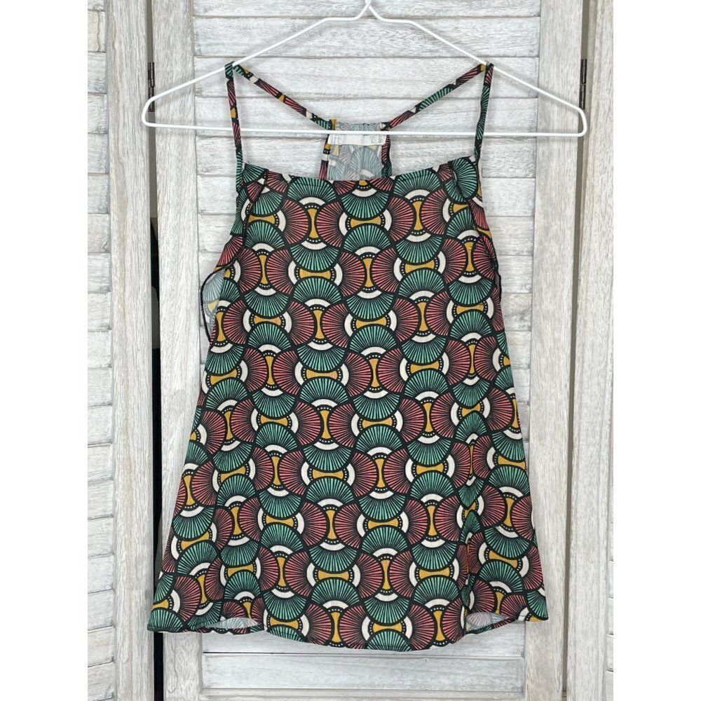 LFT Tank Top Green Yellow Pink Fan Print Size Large
